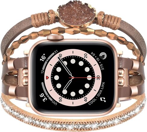 سوار ساعة Filoto Boho للسيدات متوافق مع سوار ساعة Apple 38 مم 40 مم 41 مم 42 مم 44 مم 45 مم 46 مم، سوار جلدي مطرز يدويًا بحزام ساعة أبل لسلسلة iWatch 11/10/9/8/7/6/5/4/3/2/1/SE in Kuwait