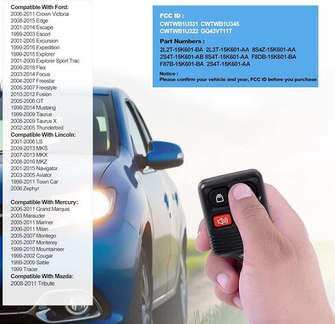 2pc استبدال الإدخال غير مفتاح المفتاح البعيد FOB FOB Transmitter For Ford 1998-2016 F-150 F-250 F-350 ، Mazda ، Mercury ، Lincoln-3 Button in Saudi Arabia