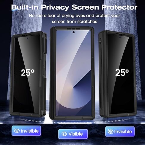 Ruky for Z-Fold-6-Case with S Pen Holder, [No Pen] with Hidden Foldable Kickstand and Built-in Privacy Screen Protector,Hinge Protection Drop Protective Phone Case for Samsung Galaxy Z Fold 6, Black in Saudi Arabia