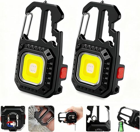 MAKDAK Cob Keychain Work Light - 2PC EDC Keychain Flashlight قابلة للشحن، مصباح يدوي فائق السطوع لإصلاح السيارات، الطوارئ (أسود) in Kuwait