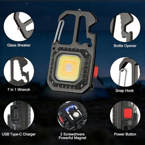 MAKDAK Cob Keychain Work Light - 2PC EDC Keychain Flashlight Rechargeable, Super Bright Flashlight for Car Repair, Emergency(Black) in Saudi Arabia