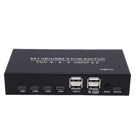 4x1 HD KVM Switch, 4K 60Hz USB 2.0 Switcher for 4 Computers with 4 USB Ports, Support HDCP 2. HDR 3D, Compatible with in Saudi Arabia