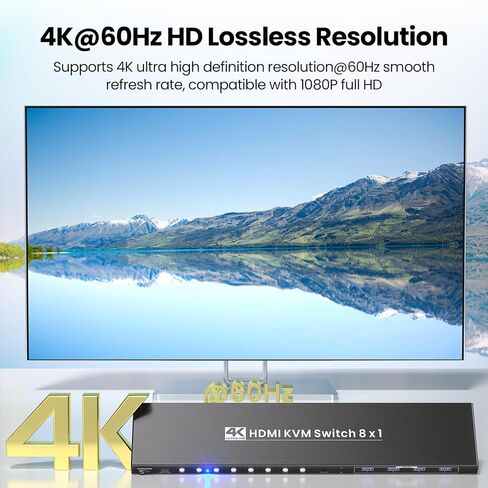 8 Port KVM Switch, 4K60Hz USB 3.0 HDMI KVM Switch 1 Monitor 8 Computers, Control 8 Computers with 1 Monitor and Peripherals in Saudi Arabia