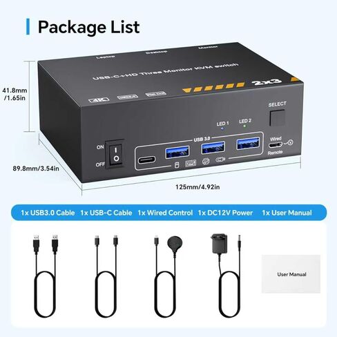 مفتاح KVM لـ 3 شاشات، 1 كمبيوتر محمول و1 سطح مكتب 4K@60 هرتز، محطة إرساء محول HDMI + USB C KVM لثلاث شاشات، شحن PD 87 وات in Kuwait