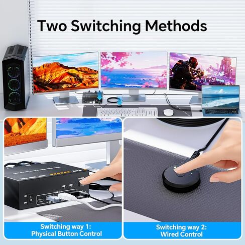 مفتاح KVM لـ 3 شاشات، 1 كمبيوتر محمول و1 سطح مكتب 4K@60 هرتز، محطة إرساء محول HDMI + USB C KVM لثلاث شاشات، شحن PD 87 وات in Kuwait