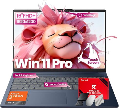 Lenovo IdeaPad Copilot+ Business Laptop - شاشة لمس 16 بوصة FHD+ - AMD Ryzen AI 7 350 (Beat Core 7 150U) - 50 TOPS NPU - كاميرا IR لتسجيل الدخول بالوجه - لوحة مفاتيح بإضاءة خلفية - حزمة Win 11 Pro-Redragon (32 جيجابايت DDR5 | 1 تيرابايت SSD) in Saudi Arabia