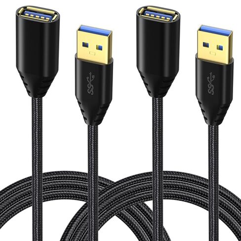 كابل تمديد USB 3.0، 4 حزم [6 أقدام] سلك موسع USB A ذكر إلى أنثى بسرعة 5 جيجابت في الثانية لنقل البيانات بسرعة للقرص الصلب ولوحة المفاتيح والماوس وكاميرا الويب ومحرك فلاش USB والطابعة - أسود in Kuwait
