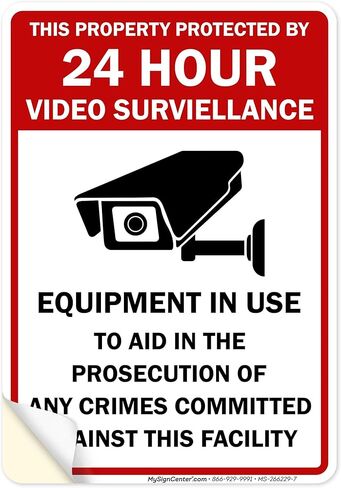 This Property Protected By 24 Hour Video Surveillance Equipment In Use Sign, 10x7 Inches, 4 Mil Vinyl Decal Stickers Weather Resistant, Made in USA by My Sign Center in Saudi Arabia