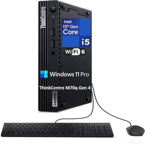 كمبيوتر Lenovo ThinkCentre M70q Gen 4 MFF Tiny 1L Mini PC Business Desktop، الجيل الثالث عشر Intel 10-Core i5-13400T (Beat i7-12700T)، ذاكرة الوصول العشوائي DDR4 سعة 8 جيجابايت، 512 جيجابايت PCIe SSD، WiFi 6، RJ45، Windows 11 Pro، Vent-HEA in Kuwait