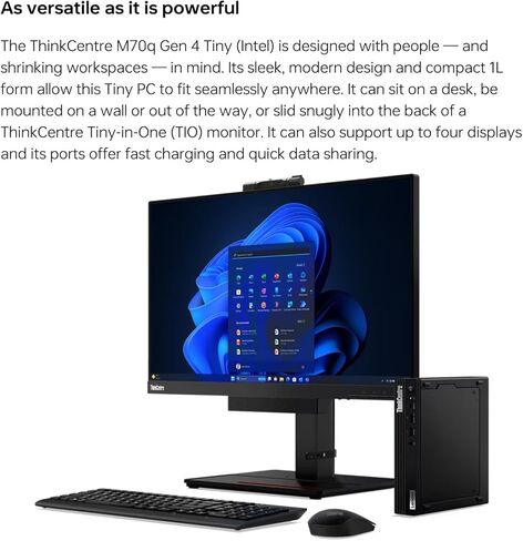 كمبيوتر Lenovo ThinkCentre M70q Gen 4 MFF Tiny 1L Mini PC Business Desktop، الجيل الثالث عشر Intel 10-Core i5-13400T (Beat i7-12700T)، ذاكرة الوصول العشوائي DDR4 سعة 8 جيجابايت، 512 جيجابايت PCIe SSD، WiFi 6، RJ45، Windows 11 Pro، Vent-HEA in Kuwait