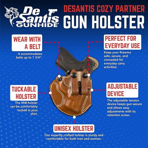 DeSantis Cozy Partner IWB Holster - الحافظة IWB، حافظة مسدس مخفية، حافظة مسدس مخفية للرجال والنساء، حافظة جلدية مدمجة وقابلة للتعديل in Kuwait