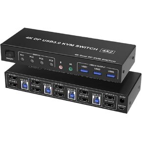 4 منافذ HDMI KVM USB 3.0 Switch 4X2 شاشة مزدوجة 4K@60 هرتز عرض ممتد DP in 2 Out for PC Share Keyboard Mouse (ZY-AHD42U، AU Power Plug) in Kuwait