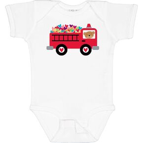 inktastic Valentine Fire Truck Heart Bear Baby Bodysuit in Saudi Arabia