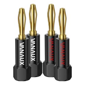 VANAUX Banana Plugs (Closed Dual Screw) - Gold Plated Speaker Plugs Connector for Speaker Wire, Amplifier, Receiver, Banana Wall Plate-Black (2 Pairs/4 Pieces) in Kuwait