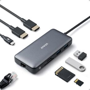 انكر موزع USB C، محول USB C 8 في 1 من باور اكسباند مع HDMI مزدوج 4K وتوصيل طاقة 100 واط وايثرنت 1 جيجابت في الثانية ومنفذي بيانات USB 3.0 وقارئ بطاقات SD وmicroSD لماك بوك برو واكس بي اس والمزيد in Kuwait