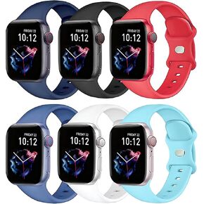 6 أحزمة متوافقة مع سوار ساعة Apple 38 مم 40 مم 41 مم 42 مم 44 مم 45 مم 46 مم 49 مم للنساء والرجال، سوار بديل رياضي من السيليكون الناعم لسلسلة ساعات iWatch Apple 10 9 8 7 6 5 4 3 SE Ultra in Kuwait