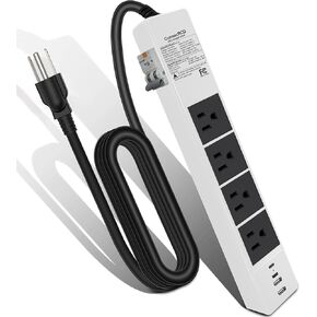 شريط طاقة GFCI مع 4 منافذ و4 منافذ USB (2 USB-C)، سلك تمديد محمي عالي التحمل بطول 6 أقدام، 15 أمبير/1875 وات، موسع منفذ قابل للتركيب على الحائط للحديقة والمكتب وغسالة الضغط والحديقة in Kuwait