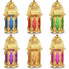 Mumufy 6 Pack Ramadan Lantern Ramadan Decorations for Home Gold Moroccan Lamp Decor Candle Holder Vintage Lanterns Decorative Eid Mubarak Hanging Candle Lantern for Eid Party Decor in Kuwait