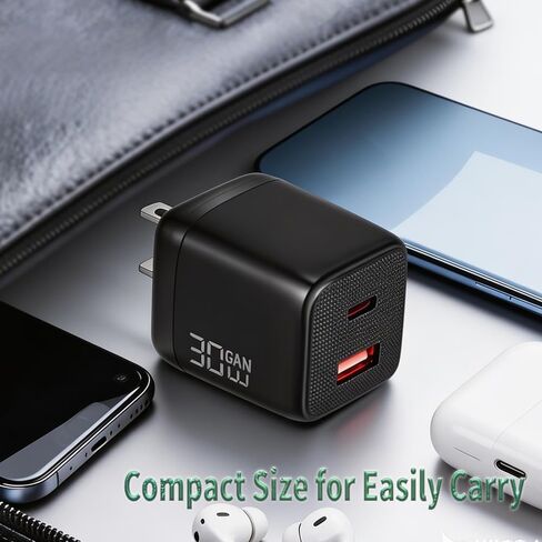 شاحن سريع 30 وات لهاتف iPhone 17 16، كتلة شاحن USB C للشحن السريع على الحائط GaN مع سلك كابل من النوع C بطول 5 أقدام، 2 محول طاقة للهاتف لسلسلة iPhone 17/16/15، iPad، AirPods in Kuwait