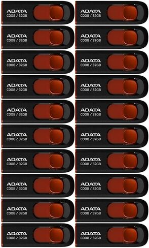 محرك أقراص فلاش Adata C008 سعة 32 جيجابايت USB 2.0 قابل للسحب (أحمر) - مقاوم للخدش وطارد للأوساخ - حزمة حل تخزين البيانات عالية السرعة للطلاب والمهنيين مع محول USB 3.0 إلى USB-C (20 حزمة) in Kuwait