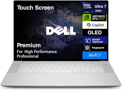 Dell Premium 16 (سابقًا XPS 16) كمبيوتر محمول عالي الأداء، شاشة لمس 16.3 بوصة 4K OLED تعمل باللمس الجيل الخامس عشر (Intel Ultra 7-255H، 32 جيجابايت LPDDR5X، 1 تيرابايت M.2 SSD، GeForce RTX 5050، بصمة الإصبع، لوحة مفاتيح بإضاءة خلفية، Win 11 Pro) in Kuwait