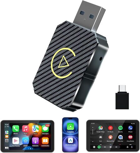 محول CarPlay اللاسلكي 2026 تمت ترقيته، CarPlay & Android Auto 2 في 1، تصميم USB صغير للسيارات مع CarPlay السلكي، اتصال تلقائي سريع، التوصيل والتشغيل، لنظام iOS 10+، إصدار Android 11+ (لون ألياف الكربون) in Kuwait