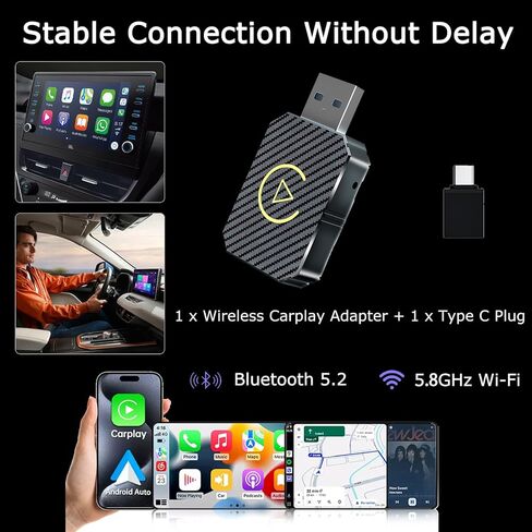 محول CarPlay اللاسلكي 2026 تمت ترقيته، CarPlay & Android Auto 2 في 1، تصميم USB صغير للسيارات مع CarPlay السلكي، اتصال تلقائي سريع، التوصيل والتشغيل، لنظام iOS 10+، إصدار Android 11+ (لون ألياف الكربون) in Kuwait