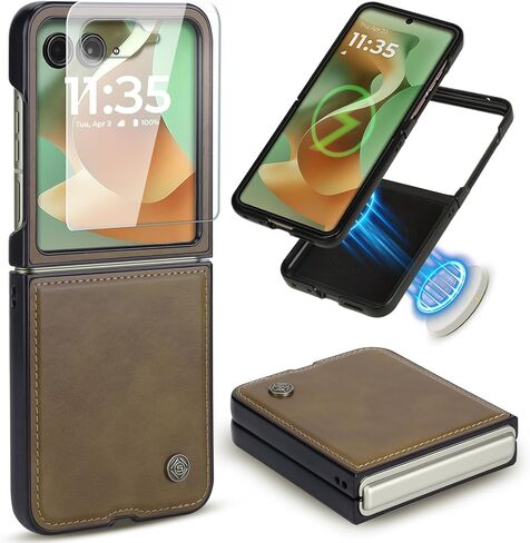 حافظة ASAPDOS جلدية قابلة للطي لهاتف Motorola Razr 2025/2024+ Plus [متوافقة مع MagSafe]، واقي شاشة مدمج وغطاء حماية رفيع من جلد البولي يوريثان للرجال والنساء باللون الأسود in Saudi Arabia