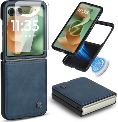 حافظة ASAPDOS جلدية قابلة للطي لهاتف Motorola Razr 2025/2024+ Plus [متوافقة مع MagSafe]، واقي شاشة مدمج وغطاء حماية رفيع من جلد البولي يوريثان للرجال والنساء باللون الأسود in Saudi Arabia