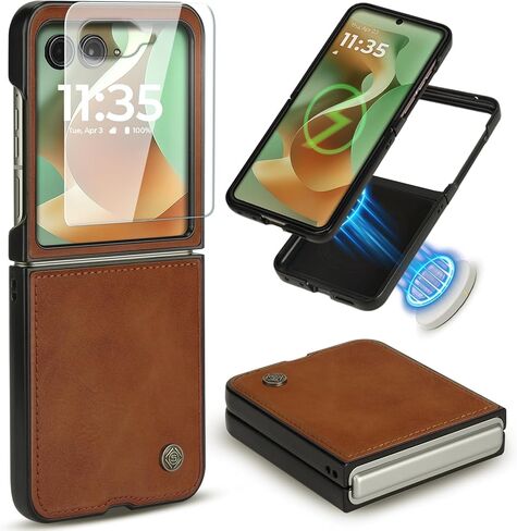 حافظة ASAPDOS جلدية قابلة للطي لهاتف Motorola Razr 2025/2024+ Plus [متوافقة مع MagSafe]، واقي شاشة مدمج وغطاء حماية رفيع من جلد البولي يوريثان للرجال والنساء باللون الأسود in Saudi Arabia