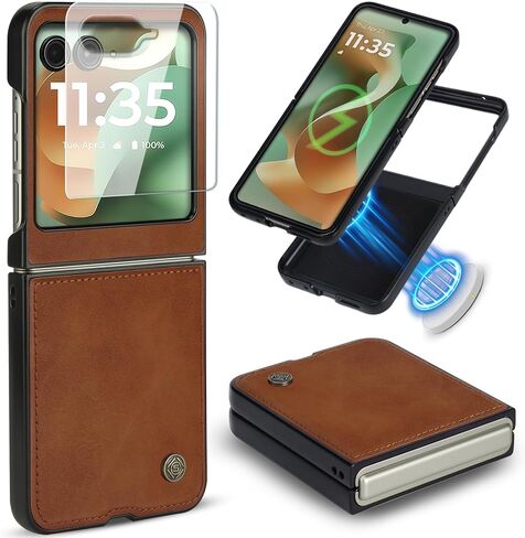 حافظة ASAPDOS جلدية قابلة للطي لهاتف Motorola Razr 2025/2024+ Plus [متوافقة مع MagSafe]، واقي شاشة مدمج وغطاء حماية رفيع من جلد البولي يوريثان للرجال والنساء باللون الأسود in Saudi Arabia