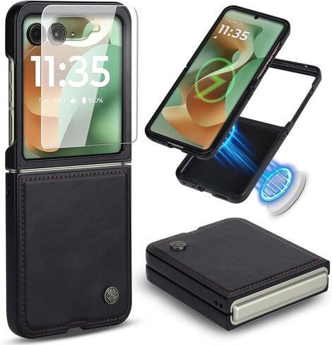 حافظة ASAPDOS جلدية قابلة للطي لهاتف Motorola Razr 2025/2024+ Plus [متوافقة مع MagSafe]، واقي شاشة مدمج وغطاء حماية رفيع من جلد البولي يوريثان للرجال والنساء باللون الأسود in Saudi Arabia