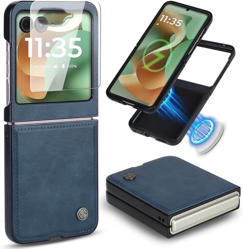 حافظة ASAPDOS جلدية قابلة للطي لهاتف Motorola Razr 2025/2024+ Plus [متوافقة مع MagSafe]، واقي شاشة مدمج وغطاء حماية رفيع من جلد البولي يوريثان للرجال والنساء باللون الأسود in Saudi Arabia
