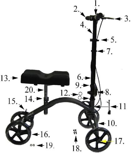 Replacement Parts for Drive 790 Knee Walkers - All Parts Sold Separately - 3a. Right Brake Assembly for Serial # 5B in Saudi Arabia