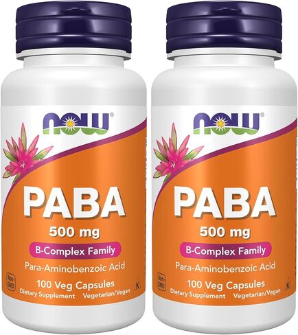 NOW Foods Supplements, PABA (Para-Aminobenzoic Acid) 500 mg, B-Complex Family, 100 Capsules in Saudi Arabia