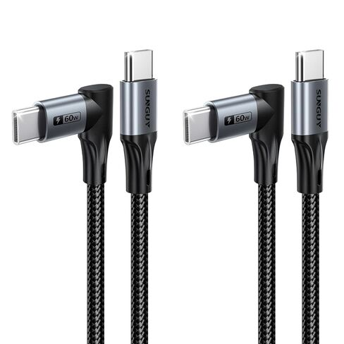 Right Angle USB C to USB C Cable 1FT [2Pack], 60W 90 Degree USB Type C Cable for Car, Android Auto/Carplay Fast Charging Cord for iPhone 17 16 15 Series, Samsung Galaxy S25 S24, iPad Pro, MacBook Pro in Saudi Arabia