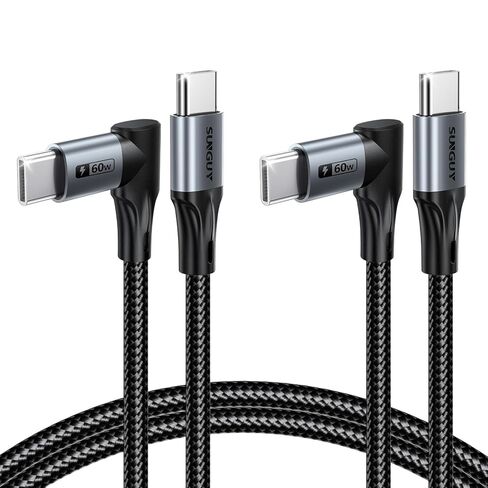 Right Angle USB C to USB C Cable 1FT [2Pack], 60W 90 Degree USB Type C Cable for Car, Android Auto/Carplay Fast Charging Cord for iPhone 17 16 15 Series, Samsung Galaxy S25 S24, iPad Pro, MacBook Pro in Saudi Arabia