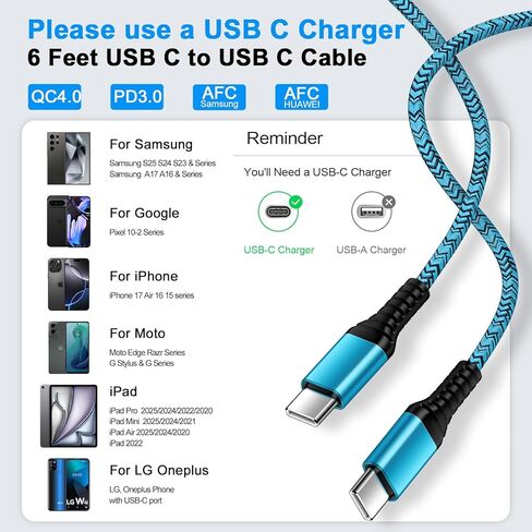 Car Charger for iPhone 17 Pro Max Charger Cord, 3/6/10FT USB C to USB C Cable 3.1A Fast Charging Cable for iPhone 17 17Pro Air 16 15Pro Max 16/15 Plus 15 Pro Max 16e Samsung S25 S24 A17 Android Phone in Saudi Arabia