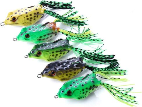 5pcs Topwater Frog Lures, Crankbait Tackle Frog Fishing Lures Fishing Baits, Hollow Body 3D Eyes Lure Weedless Swimbait with Hook for Bass Pike in Saudi Arabia