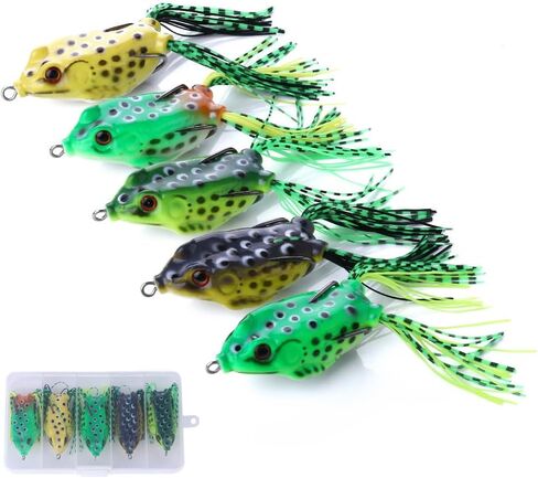 5pcs Topwater Frog Lures, Crankbait Tackle Frog Fishing Lures Fishing Baits, Hollow Body 3D Eyes Lure Weedless Swimbait with Hook for Bass Pike in Saudi Arabia