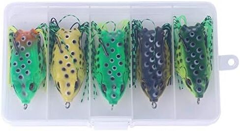 5pcs Topwater Frog Lures, Crankbait Tackle Frog Fishing Lures Fishing Baits, Hollow Body 3D Eyes Lure Weedless Swimbait with Hook for Bass Pike in Saudi Arabia