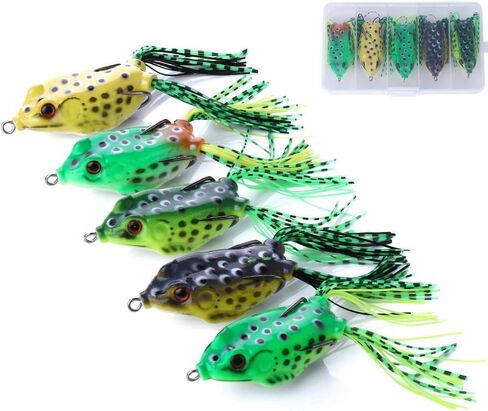 5pcs Topwater Frog Lures, Crankbait Tackle Frog Fishing Lures Fishing Baits, Hollow Body 3D Eyes Lure Weedless Swimbait with Hook for Bass Pike in Saudi Arabia