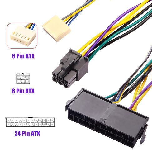 ATX 24-Pin إلى ATX 6-Pin + كابل محول الطاقة HP 2.54mm 6P-4PIN متوافق مع محطات عمل HP Z220/Z230 18E4 وEliteDesk 800 G1 (SFF/MT/TWR) ProDesk 600 G1 4000/6005/8300 13 بوصة/33 سم in Kuwait