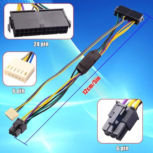 ATX 24-Pin إلى ATX 6-Pin + كابل محول الطاقة HP 2.54mm 6P-4PIN متوافق مع محطات عمل HP Z220/Z230 18E4 وEliteDesk 800 G1 (SFF/MT/TWR) ProDesk 600 G1 4000/6005/8300 13 بوصة/33 سم in Kuwait