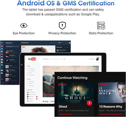 تابلت أندرويد 10 بوصة، تابلت للألعاب، ذاكرة وصول عشوائي 4 جيجا بايت، شاشة لمس 32 جيجا بايت، مكبرات صوت مزدوجة، بطارية واي فاي 6,6000 مللي أمبير في الساعة، تابلت للطلاب، البالغين (أزرق) in Kuwait
