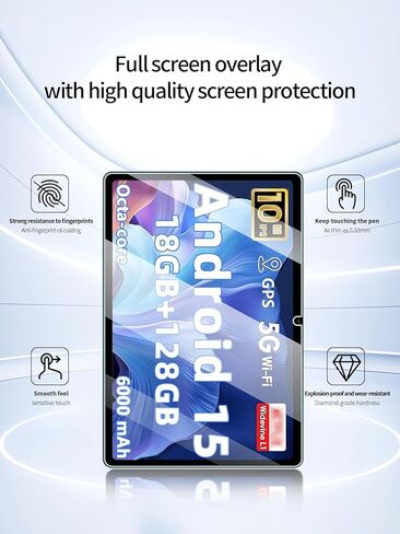 واقي شاشة لجهاز Aobante K50 Tablet مقاس 10 بوصات يعمل بنظام Android، مضاد للخدش 9H حساس للمس، حواف مستديرة 2.5D خالية من الفقاعات، سهل التركيب، عبوتان. in Kuwait