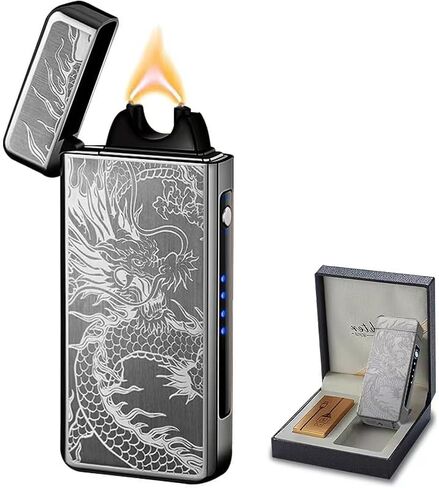 Electric Lighter Plasma Rechargeable with LED Battery Indicator Strong Flame, USB Convenient Charging, Windproof Lighter Outdoor（Black in Saudi Arabia