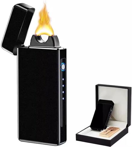 Electric Lighter Plasma Rechargeable with LED Battery Indicator Strong Flame, USB Convenient Charging, Windproof Lighter Outdoor（Black in Kuwait