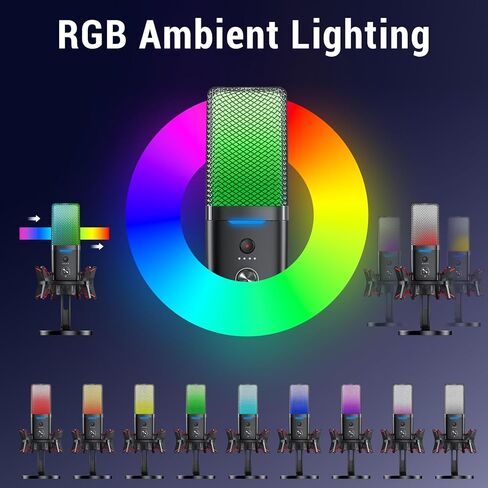 PUSOKEI 2.4G Wireless USB Gaming Microphone, Active Noise Canceling & Cardioid Pickup with RGB Lighting, Dual Mode Streaming Microphone for PC Phone in Saudi Arabia
