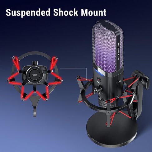 PUSOKEI 2.4G Wireless USB Gaming Microphone, Active Noise Canceling & Cardioid Pickup with RGB Lighting, Dual Mode Streaming Microphone for PC Phone in Saudi Arabia